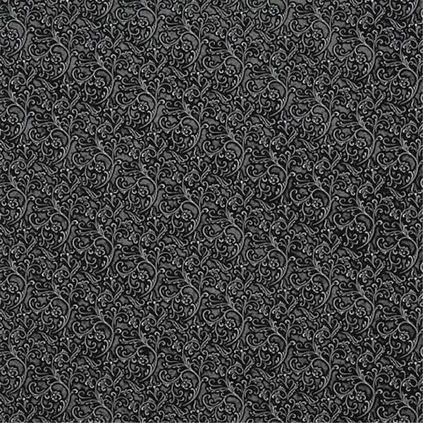 Designer Fabrics Designer Fabrics G341 54 in. Wide Silver And Black; Metallic Raised Floral Vines Upholstery Faux Leather G341